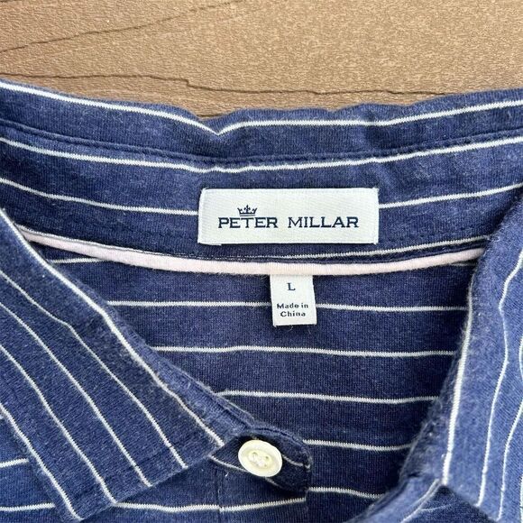 Peter Millar Men's Blue Striped Polo Shirt Size L Short Sleeve Casual - Picture 4 of 4
